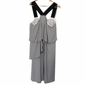 Lane Bryant Black White Stretch Tiered Striped Halter Midi Dress Plus Size 18/20